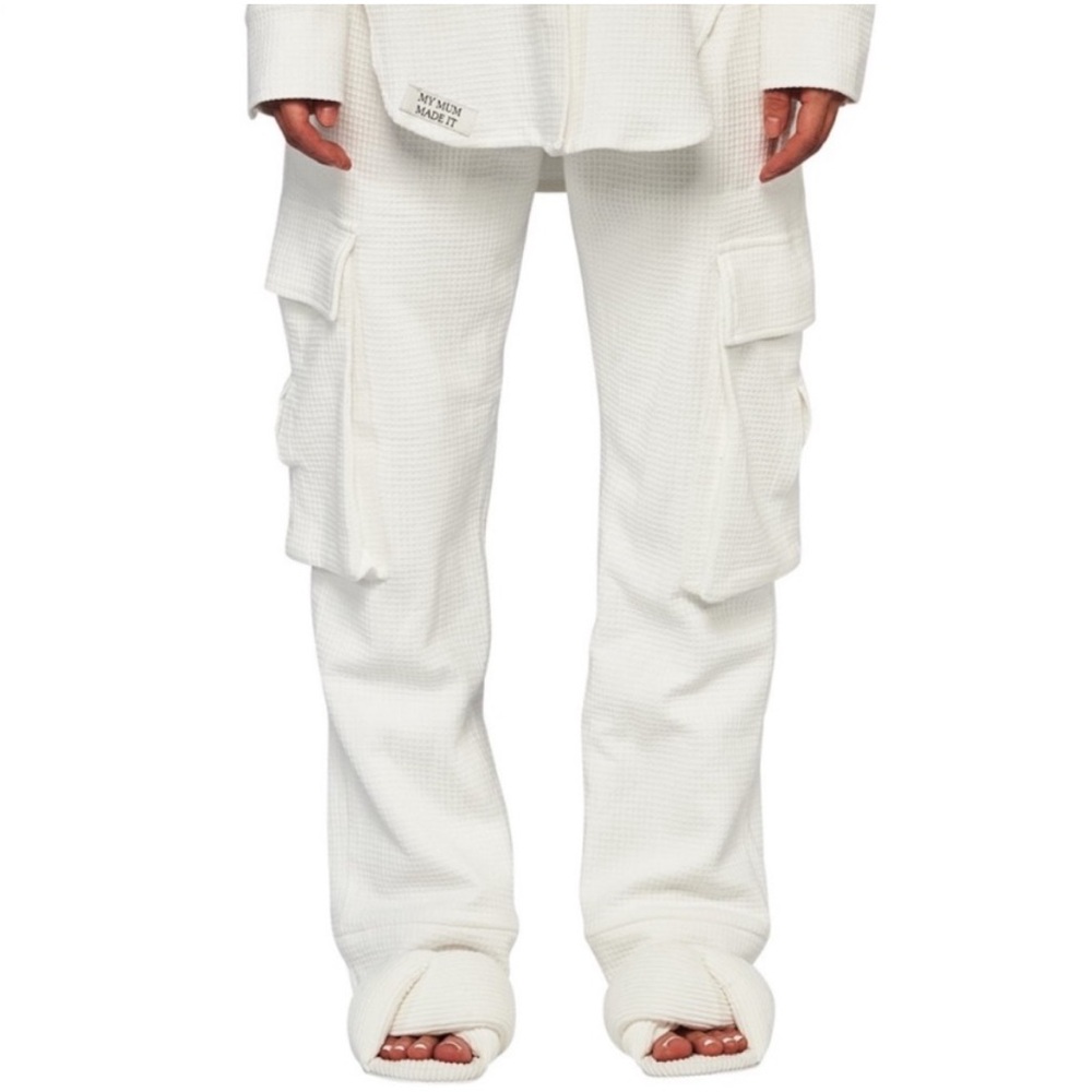 My Mum Made It Waffle Utility Sweatpants White Athleisure Lounge Sporty Comfy - Picture 6 of 8